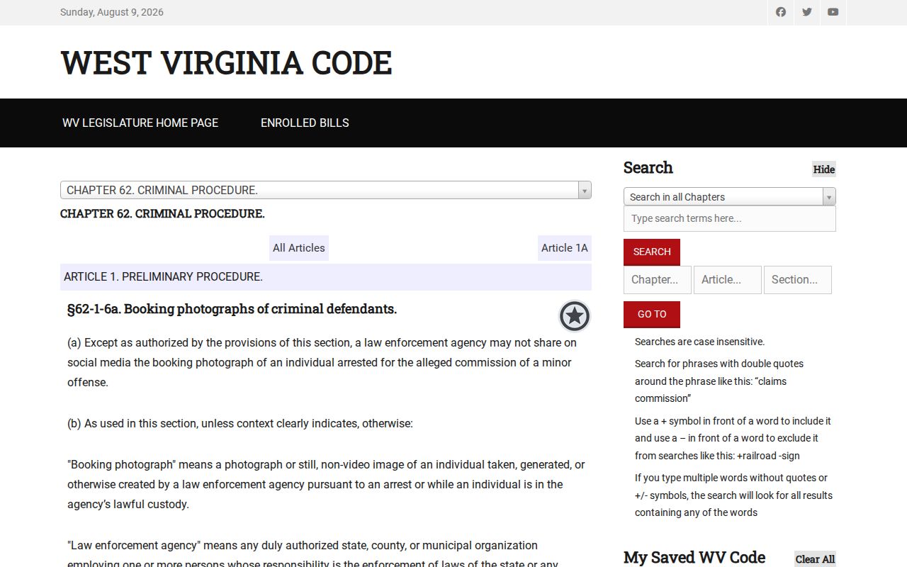 West Virginia booking-photo publication rule affecting Mingo County mugshots