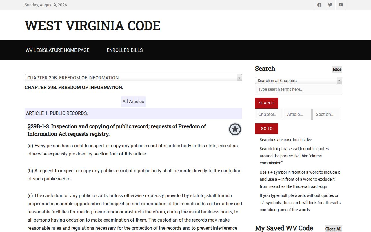 West Virginia public-record request law for Mingo County booking photos