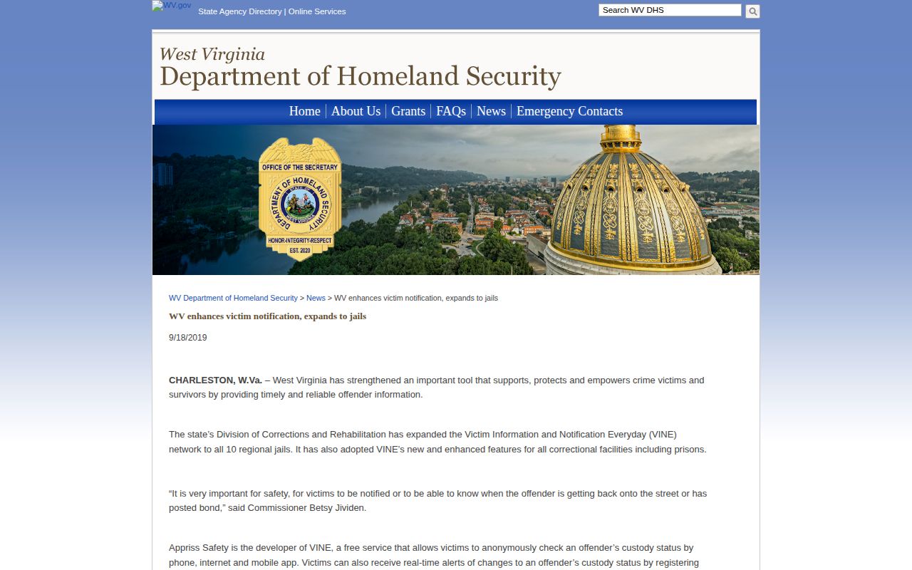 Mingo County VINELink release notification coverage in West Virginia